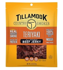 TILLAMOOK COUNTRY SMOKER TERIYAKI BEEF JERKY 2.5 OZ REAL HARDWOOD SMOKED SNACK