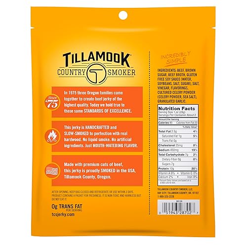 TILLAMOOK COUNTRY SMOKER TERIYAKI BEEF JERKY 2.5 OZ REAL HARDWOOD SMOKED SNACK