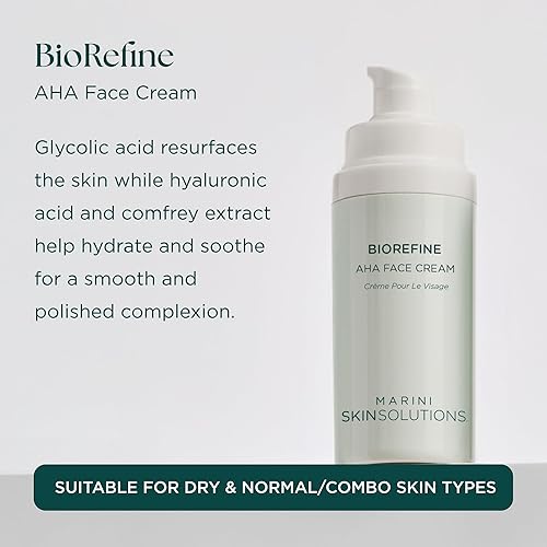 MARINI SKINSOLUTIONS BIOREFINE AHA FACE CREAM WITH GLYCOLIC HYALURONIC ACID, 4 OZ, USA MADE