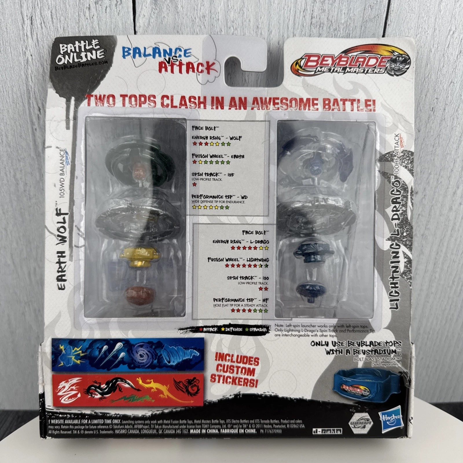 BEYBLADE METAL MASTERS DRAGON BITE STRIKE 2-PACK LIGHTNING L-DRAGO & EARTH WOLF