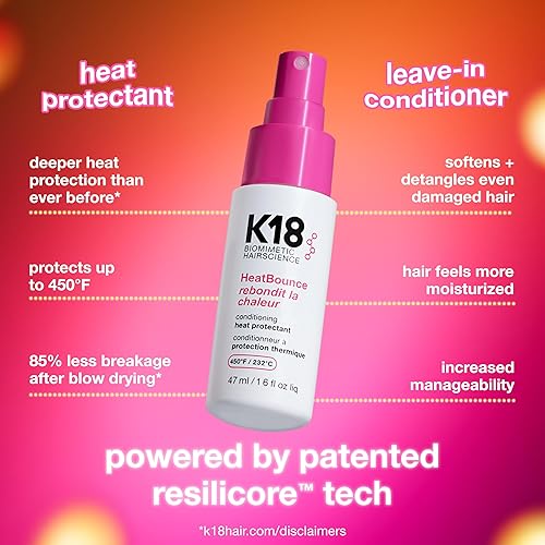 K18 HEATBOUNCE LEAVE-IN HEAT PROTECTANT SPRAY LIGHTWEIGHT CONDITIONER, 450 PROTECTION, SMOOTH DETANG