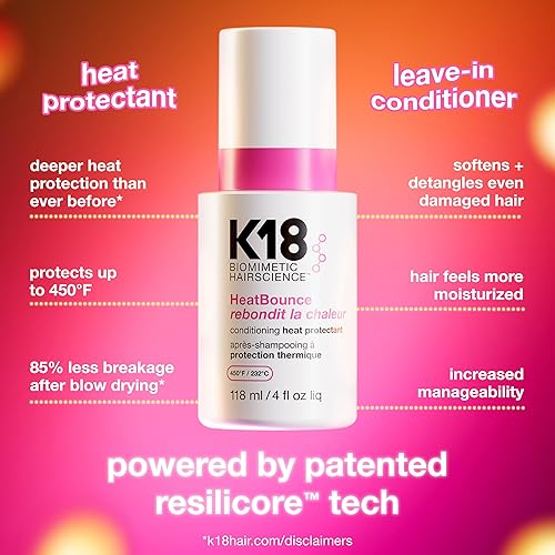 K18 HEATBOUNCE HEAT PROTECTANT SPRAY LIGHTWEIGHT LEAVE-IN CONDITIONER, SOFTENS DETANGLES