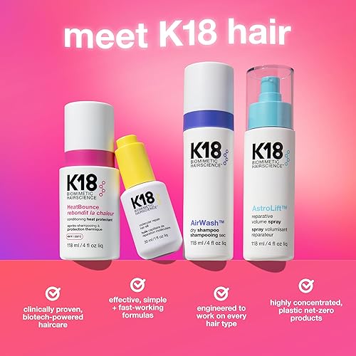 K18 HEATBOUNCE HEAT PROTECTANT SPRAY LIGHTWEIGHT LEAVE-IN CONDITIONER, SOFTENS DETANGLES