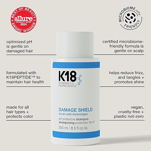 K18 DAMAGE SHIELD SHAMPOO REDUCES FRIZZ TANGLES, PROTECTS AND MAINTAINS HEALTHY HAIR