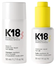 K18 REPAIR BUNDLE LEAVE-IN HAIR MASK, 4-MINUTE TREATMENT 50ML WEIGHTLESS STRENGTHENING OIL 30ML