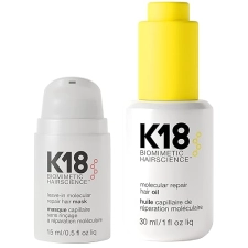 K18 REPAIR BUNDLE LEAVE-IN HAIR MASK, 4-MINUTE TREATMENT 15ML WEIGHTLESS STRENGTHENING OIL 30ML