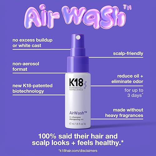 K18 AIRWASH DRY SHAMPOO NON-AEROSOL FOR SCALP BALANCE OIL CONTROL, REFRESH HAIR FAST