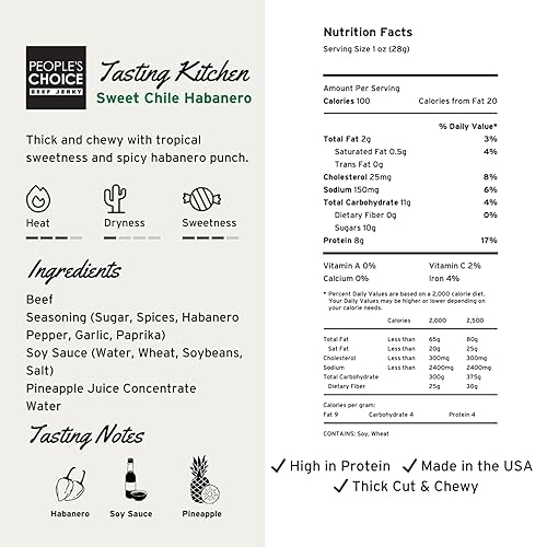 PEOPLE S CHOICE SWEET CHILI HABANERO BEEF JERKY SWEET SPICY, 9G PROTEIN, 1 LB USA MADE
