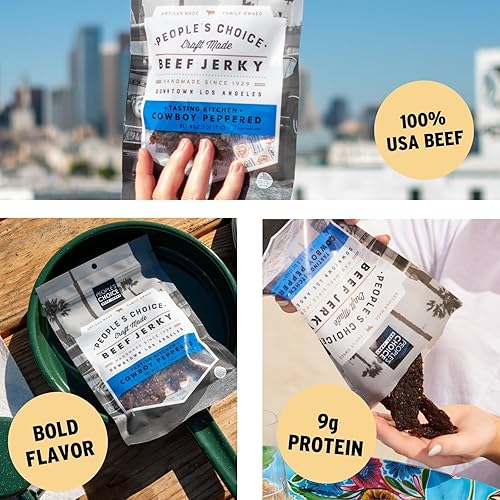 PEOPLE S CHOICE COWBOY PEPPERED BEEF JERKY SWEET SMOKY, 9G PROTEIN, 1 LB BAG, MADE IN USA