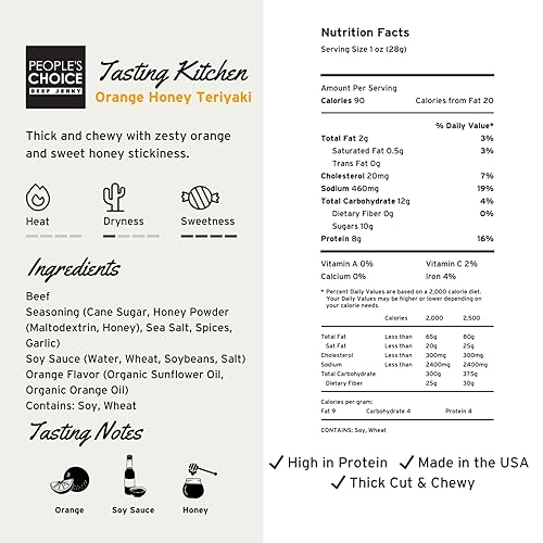 PEOPLE S CHOICE ORANGE HONEY TERIYAKI BEEF JERKY SWEET SAVORY SNACK, 8G PROTEIN, 1 LB USA MADE