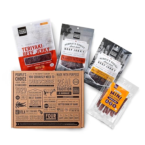 PEOPLE S CHOICE SWEET TOOTH BEEF JERKY VARIETY PACK HIGH PROTEIN MEAT SNACK, 4 BAGS, USA MADE
