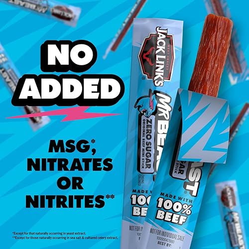 JACK LINK S X MRBEAST ZERO SUGAR MINI BEEF STICKS, 12 COUNT, 6G PROTEIN, 100 REAL BEEF SNACKS