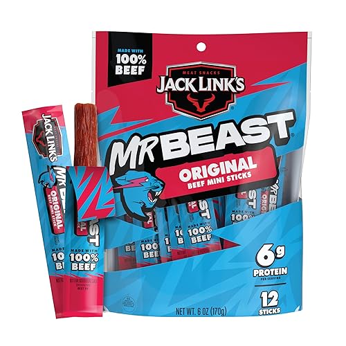 JACK LINK S X MRBEAST ORIGINAL MINI BEEF STICKS, 12 COUNT, 5G PROTEIN, 100 REAL BEEF SNACKS