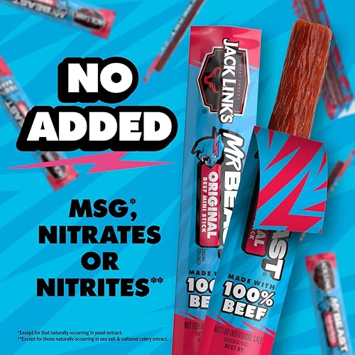 JACK LINK S X MRBEAST ORIGINAL MINI BEEF STICKS, 12 COUNT, 5G PROTEIN, 100 REAL BEEF SNACKS