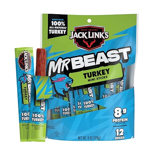 JACK LINK S X MRBEAST TURKEY MINI STICKS, 12 COUNT, 8G PROTEIN, 100 NATURAL, ZERO SUGAR SNACKS