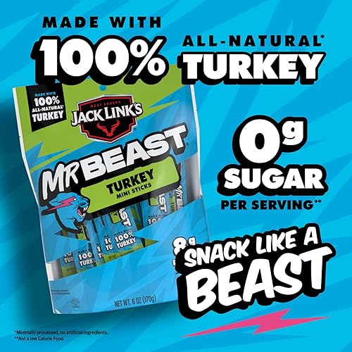 JACK LINK S X MRBEAST TURKEY MINI STICKS, 12 COUNT, 8G PROTEIN, 100 NATURAL, ZERO SUGAR SNACKS