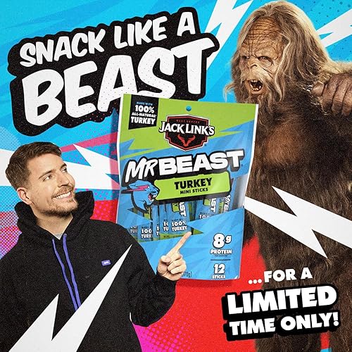 JACK LINK S X MRBEAST TURKEY MINI STICKS, 12 COUNT, 8G PROTEIN, 100 NATURAL, ZERO SUGAR SNACKS