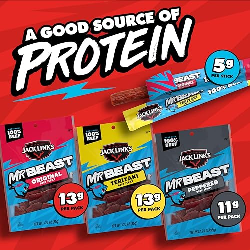 JACK LINK S X MRBEAST 9-COUNT BEEF JERKY VARIETY PACK 100 REAL BEEF SNACKS, PANTRY-READY