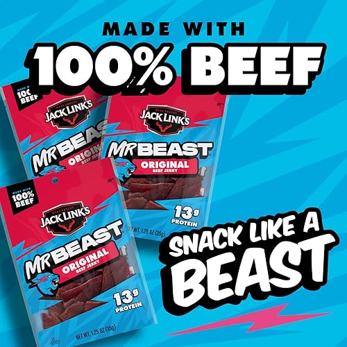 JACK LINKS X MRBEAST ORIGINAL BEEF JERKY 10 PACK - 1.25 OZ BAGS, 13G PROTEIN, REAL BEEF SNACKS