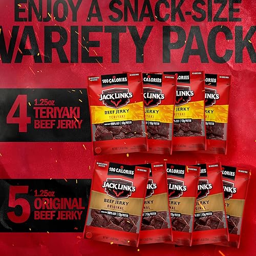 JACK LINKS BEEF JERKY VARIETY PACK 9-PACK 1.25OZ BAGS ORIGINAL TERIYAKI 13G PROTEIN