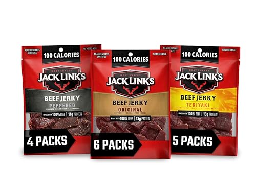 JACK LINKS BEEF JERKY VARIETY PACK 15 COUNT ORIGINAL, TERIYAKI PEPPERED PROTEIN SNACKS