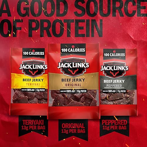 JACK LINKS BEEF JERKY VARIETY PACK 15 COUNT ORIGINAL, TERIYAKI PEPPERED PROTEIN SNACKS