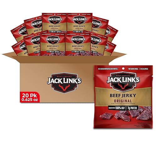 JACK LINKS ORIGINAL BEEF JERKY MULTIPACK - 100 REAL BEEF PROTEIN SNACKS, 20 PACK, 7G PROTEIN