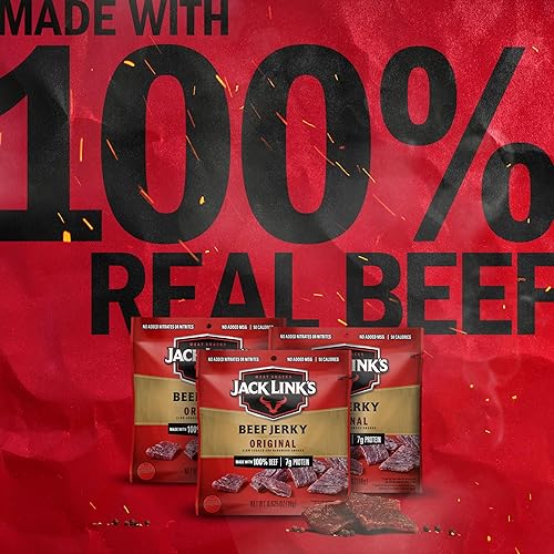 JACK LINKS ORIGINAL BEEF JERKY MULTIPACK - 100 REAL BEEF PROTEIN SNACKS, 20 PACK, 7G PROTEIN