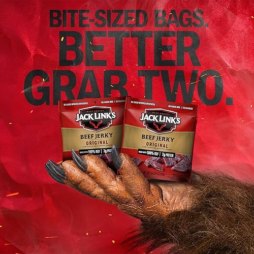 JACK LINKS ORIGINAL BEEF JERKY MULTIPACK - 100 REAL BEEF PROTEIN SNACKS, 20 PACK, 7G PROTEIN
