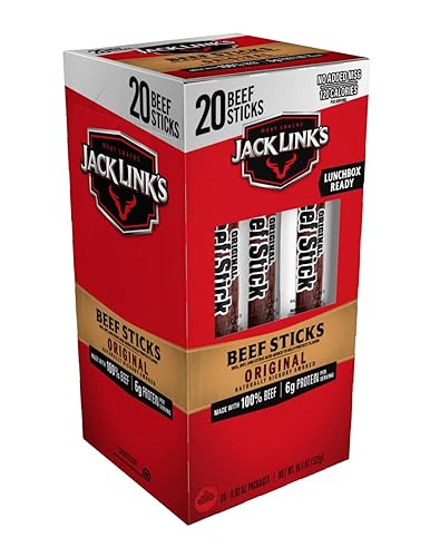 JACK LINKS ORIGINAL BEEF STICKS - 100 BEEF PROTEIN SNACK, KETO FRIENDLY, 20 COUNT 0.92OZ