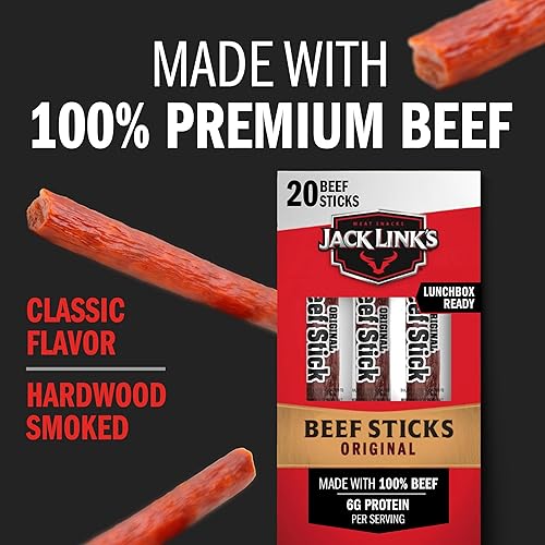JACK LINKS ORIGINAL BEEF STICKS - 100 BEEF PROTEIN SNACK, KETO FRIENDLY, 20 COUNT 0.92OZ