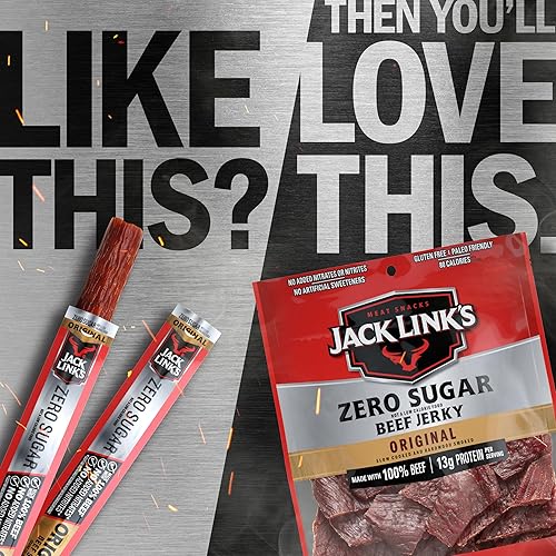JACK LINKS ORIGINAL ZERO SUGAR BEEF STICKS 20 PACK - 0.92 OZ PROTEIN SNACKS, 5G PROTEIN EACH