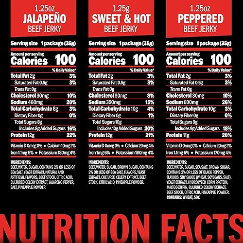 JACK LINKS BOLD BEEF JERKY VARIETY PACK 15 COUNT - SWEET HOT, JALAPENO, PEPPERED SNACKS
