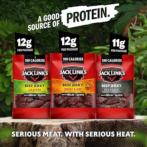 JACK LINKS BOLD BEEF JERKY VARIETY PACK 15 COUNT - SWEET HOT, JALAPENO, PEPPERED SNACKS