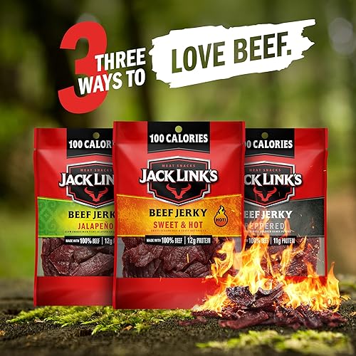 JACK LINKS BOLD BEEF JERKY VARIETY PACK 15 COUNT - SWEET HOT, JALAPENO, PEPPERED SNACKS