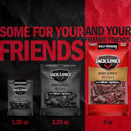 JACK LINKS ORIGINAL BEEF JERKY 8OZ - 100 REAL BEEF, HIGH PROTEIN SNACK, READY TO EAT