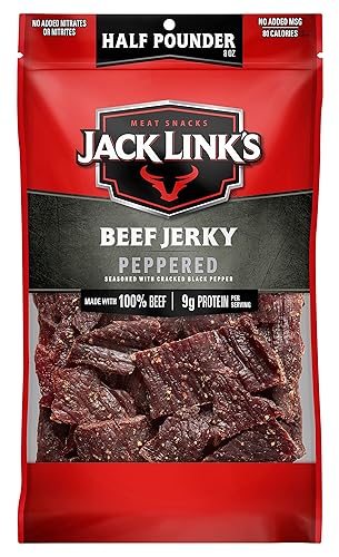 JACK LINKS PEPPERED BEEF JERKY 0.5 LB LARGE BAG HIGH PROTEIN MEAT SNACK, 9G PROTEIN SERVING