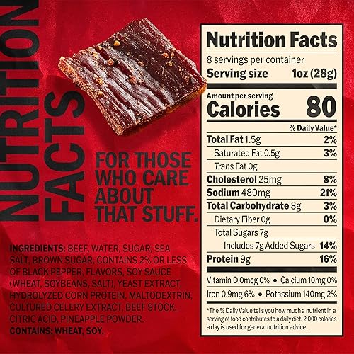 JACK LINKS PEPPERED BEEF JERKY 0.5 LB LARGE BAG HIGH PROTEIN MEAT SNACK, 9G PROTEIN SERVING