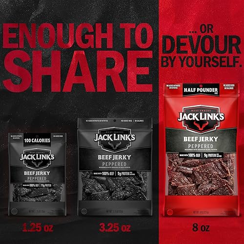 JACK LINKS PEPPERED BEEF JERKY 0.5 LB LARGE BAG HIGH PROTEIN MEAT SNACK, 9G PROTEIN SERVING
