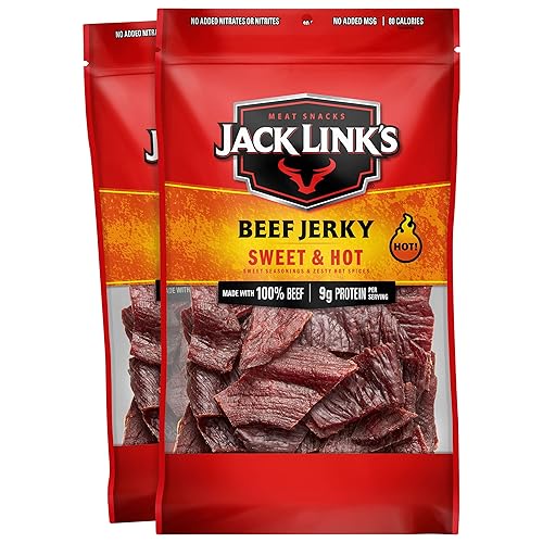 JACK LINKS SWEET HOT BEEF JERKY 9OZ PACK OF 2 - HIGH PROTEIN, READY-TO-EAT MEAT SNACKS