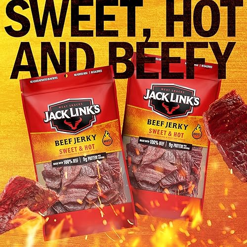JACK LINKS SWEET HOT BEEF JERKY 9OZ PACK OF 2 - HIGH PROTEIN, READY-TO-EAT MEAT SNACKS