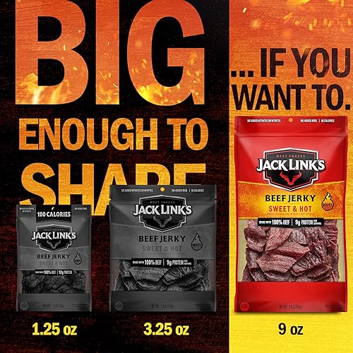 JACK LINKS SWEET HOT BEEF JERKY 9OZ PACK OF 2 - HIGH PROTEIN, READY-TO-EAT MEAT SNACKS