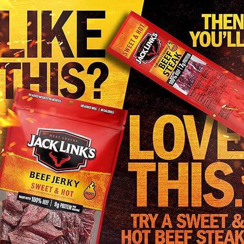 JACK LINKS SWEET HOT BEEF JERKY 9OZ PACK OF 2 - HIGH PROTEIN, READY-TO-EAT MEAT SNACKS