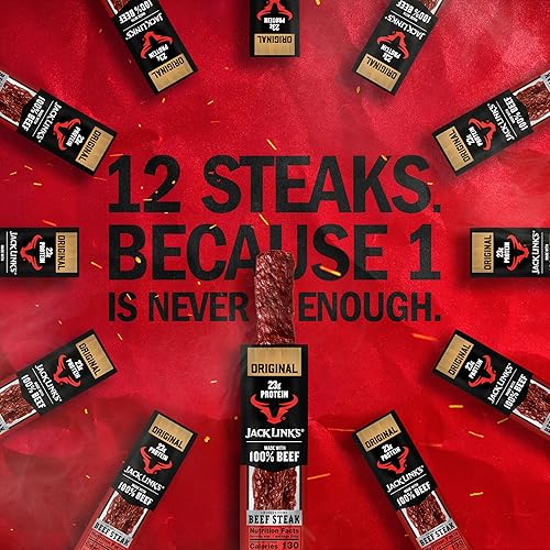 JACK LINKS ORIGINAL BEEF STEAK JERKY - 23G PROTEIN, 100 BEEF, KETO FRIENDLY, 12-PACK 2OZ