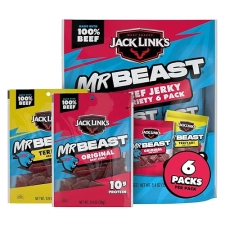 JACK LINKS X MRBEAST BEEF JERKY VARIETY PACK - ORIGINAL TERIYAKI, 6 COUNT, HIGH PROTEIN SNACKS