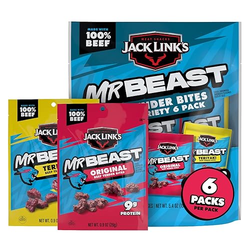 JACK LINKS X MRBEAST BEEF TENDER BITES VARIETY PACK - 6 PACK, 5.4 OZ BAGS, HIGH PROTEIN SNACKS