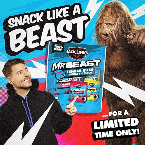 JACK LINKS X MRBEAST BEEF TENDER BITES VARIETY PACK - 6 PACK, 5.4 OZ BAGS, HIGH PROTEIN SNACKS