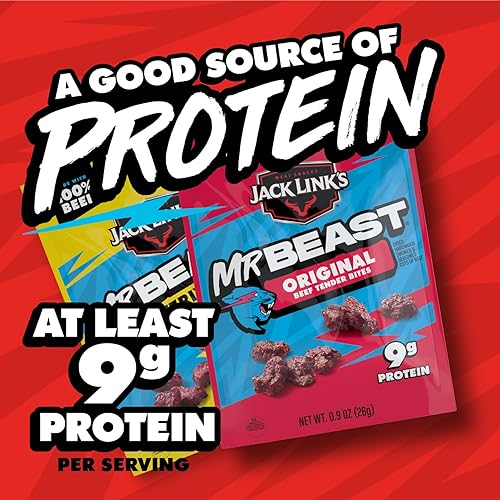JACK LINKS X MRBEAST BEEF TENDER BITES VARIETY PACK - 6 PACK, 5.4 OZ BAGS, HIGH PROTEIN SNACKS