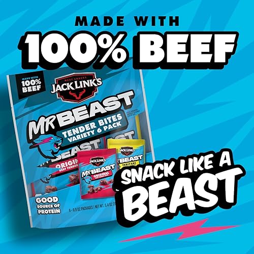 JACK LINKS X MRBEAST BEEF TENDER BITES VARIETY PACK - 6 PACK, 5.4 OZ BAGS, HIGH PROTEIN SNACKS