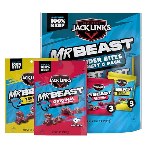 JACK LINKS X MRBEAST BEEF TENDER BITES VARIETY PACK - 6 PACK, 5.4 OZ BAGS, HIGH PROTEIN SNACKS